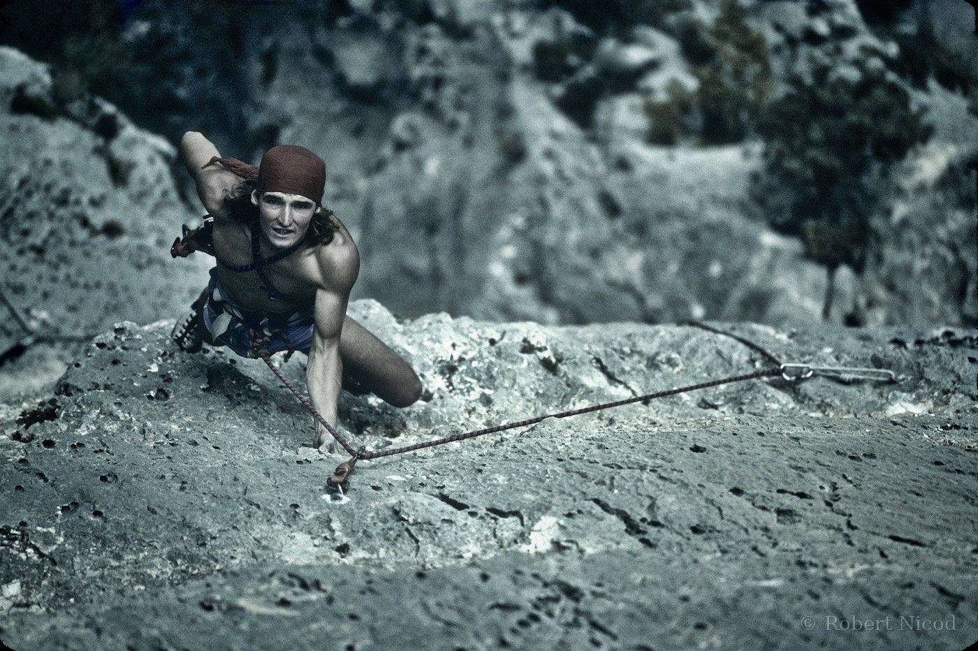 Escalade — Patrick Edlinger, lecture du passage clé, Verdon 1982